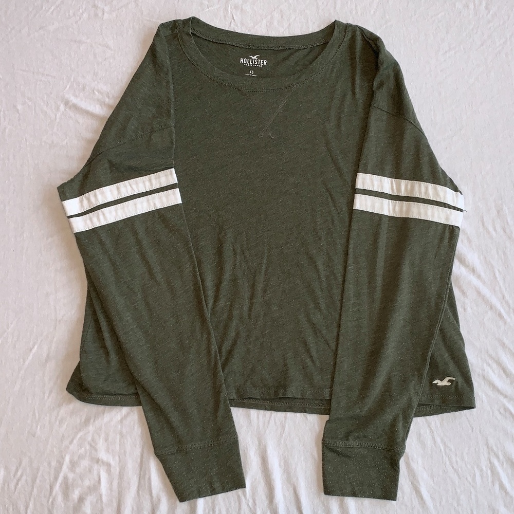 Green Long Sleeve Top w/ White Stripes